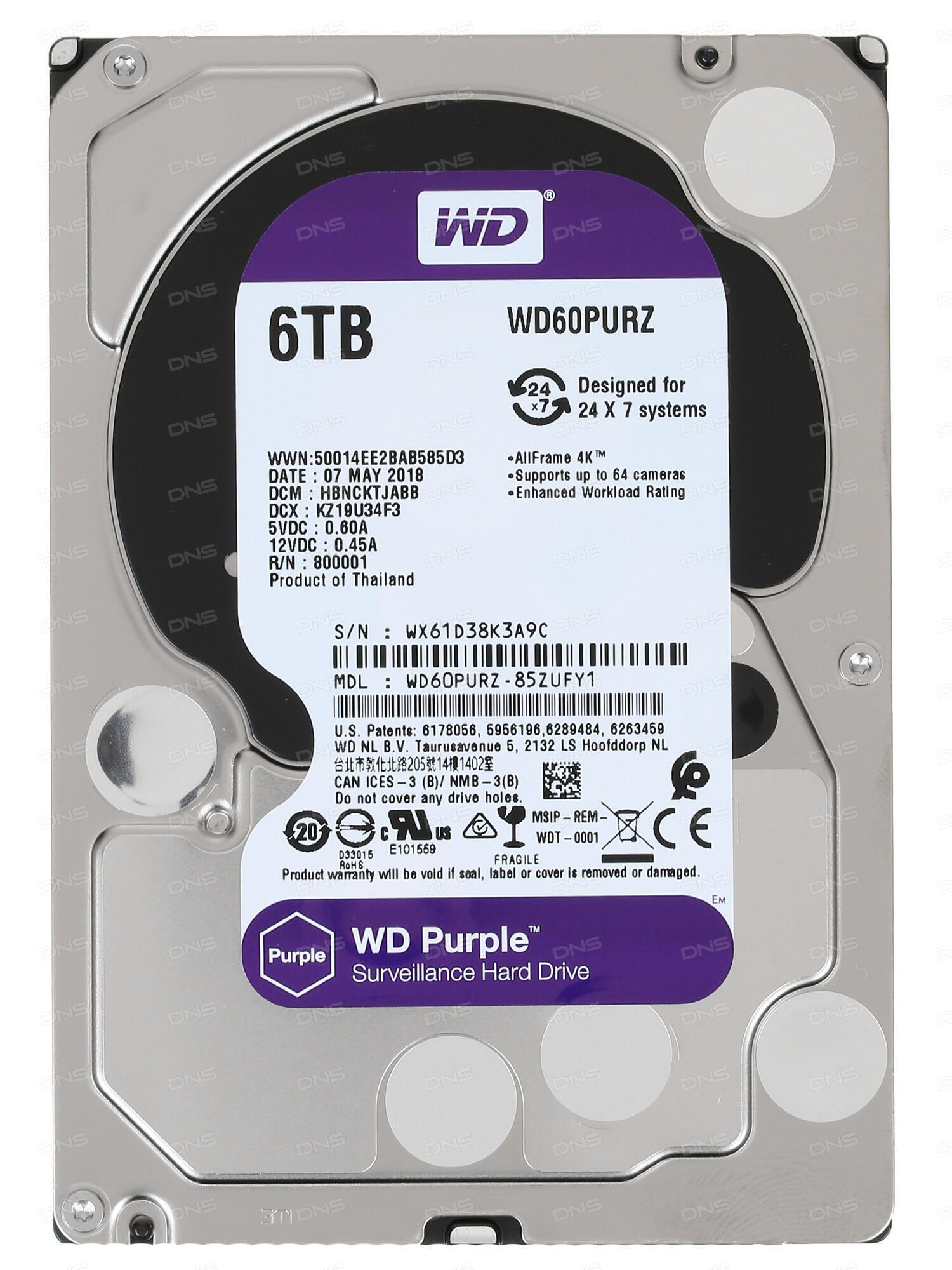 Диски wd purple. Western Digital Purple 6tb. HDD 6tb WD Purple. Жесткий диск WD Purple wd60purz, 6тб, HDD, SATA III, 3.5